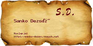 Sanko Dezső névjegykártya
